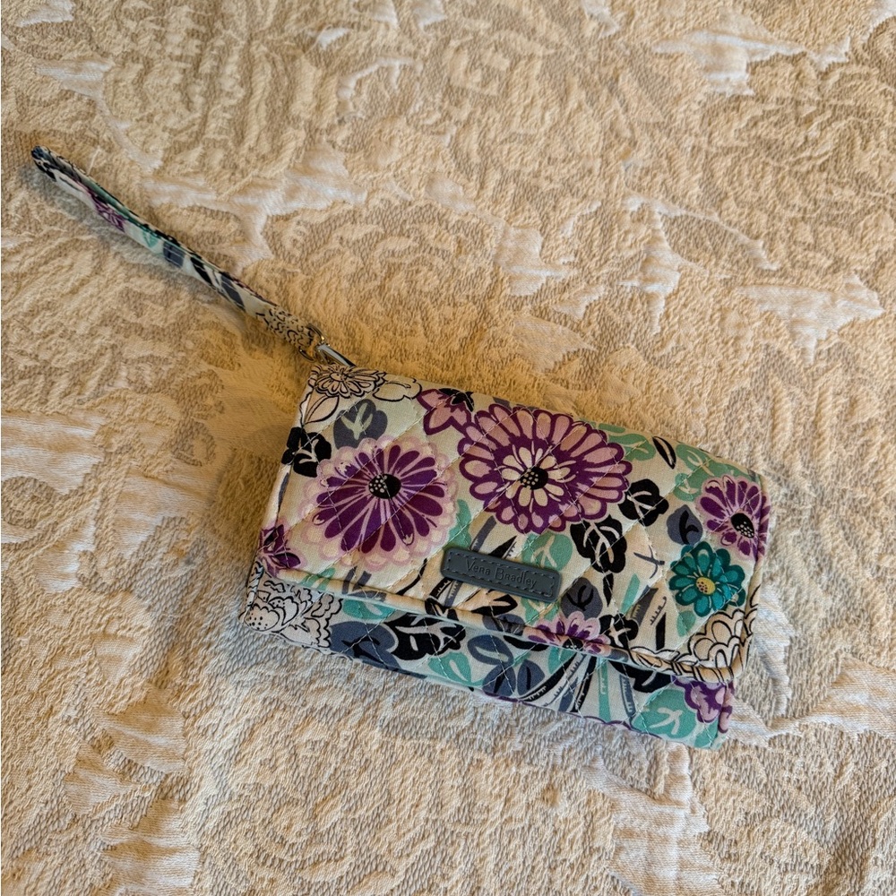 Floral Quilted Wristlet Wallet - Vera Bradley Style - Purple Aqua